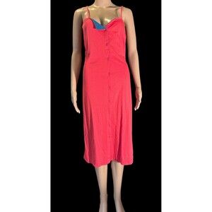 Vintage Red Blue Dress Romantic Spaghetti Strap Long Medium Front Button Down